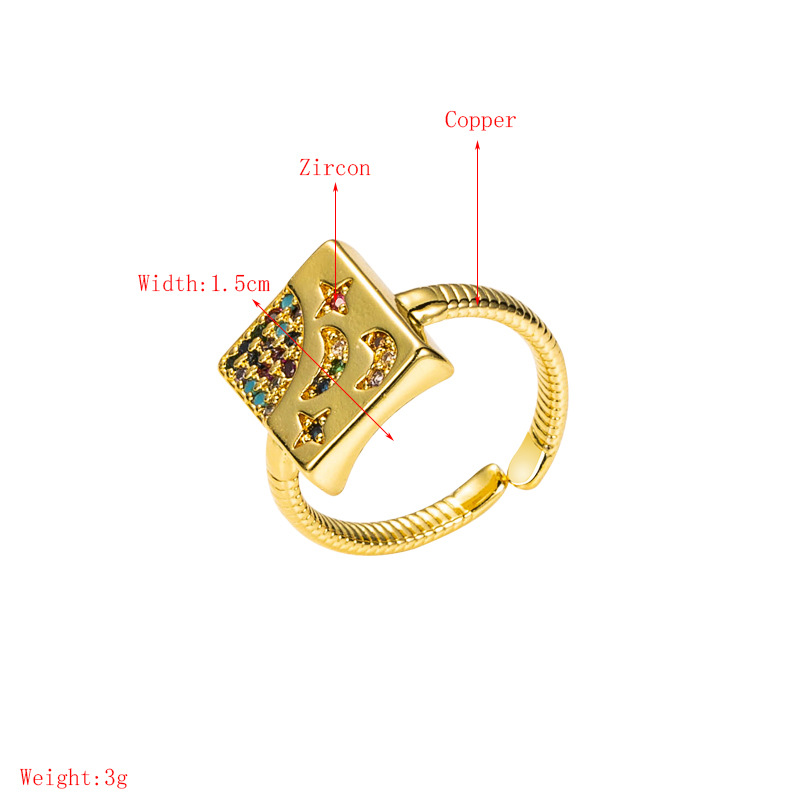 Simple Square Star Moon Open Ring display picture 1