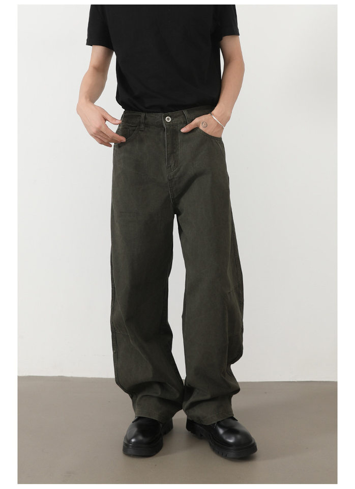 Quần jeans nam ống rộng lưng thun nửa, dáng suông thoải mái — Màu xanh quân đội, màu xám nhạt, màu xám đen, đen chi tiết 8