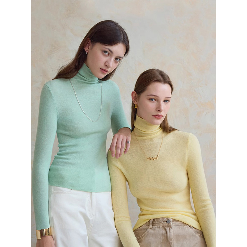 French-Style New Autumn and Winter High-Neck Sweater for Women Dopamine Outfit Base Knit Sweater with Stacked Collar and Wool Top