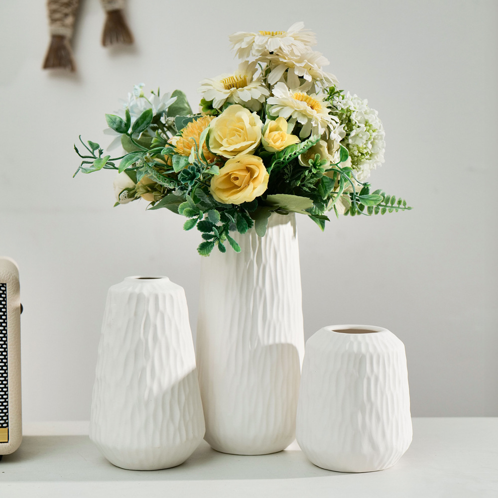 陶瓷花瓶套装三件套白色花瓶套装摆件家居客厅陶瓷花瓶插花装饰瓶