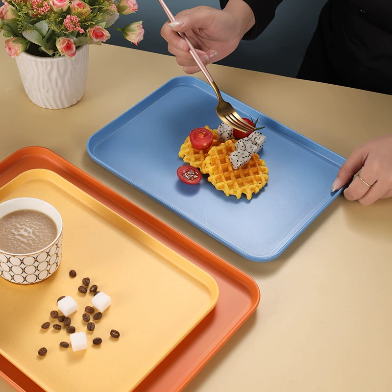 Cross-border Wheat Straw Plastic Rectangular Trays – Multicolor Meal & Dessert Plates, 3 Sizes