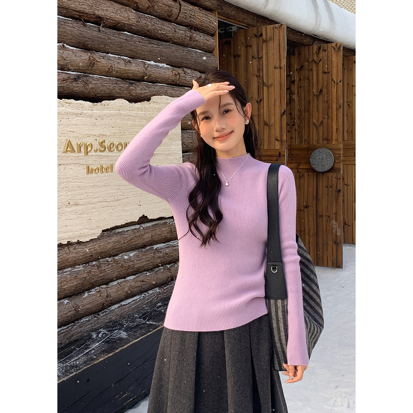 High-End Base Layer 16-Color Wool Long-Sleeve Slim-Fit Solid Color Knit Sweater for Women Versatile Slimming 0740