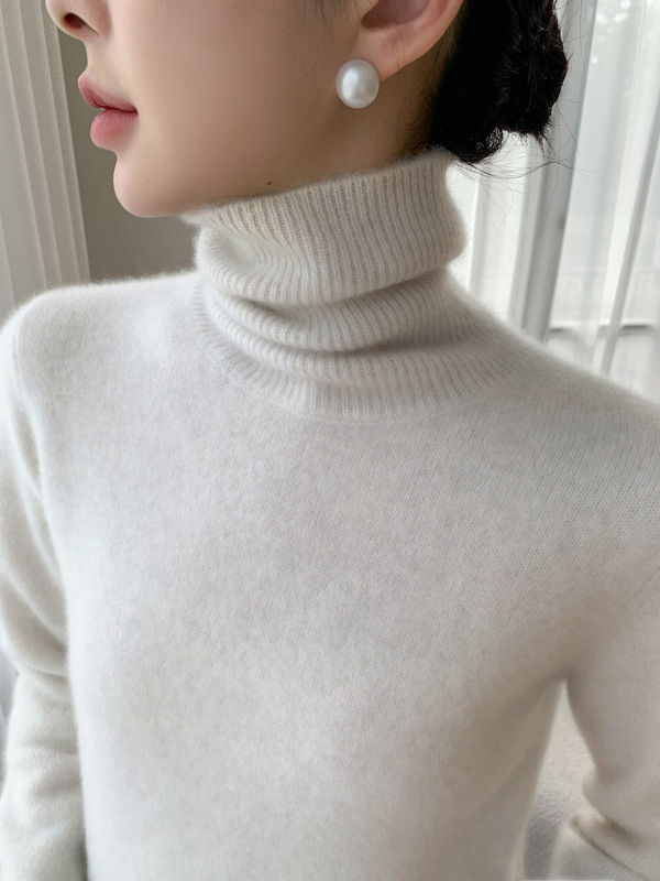 Cashmere Pullover Double-Layer Turtleneck Base Wool Soft Thickened Loose Knit Sweater for Autumn and Winter, Warm Wool for Women