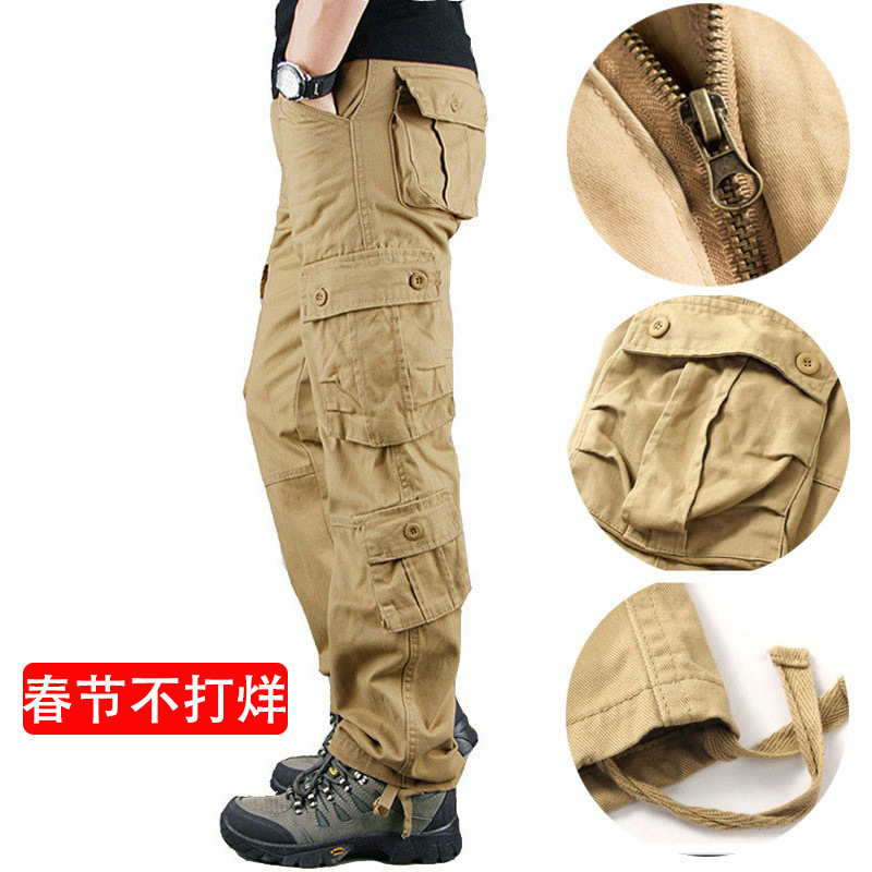 Multi-Bolsillo overoles pantalones casuales de los hombres al aire libre resistente al desgaste táctico más tamaño suelto recto 8-Bag pantalones de comercio exterior