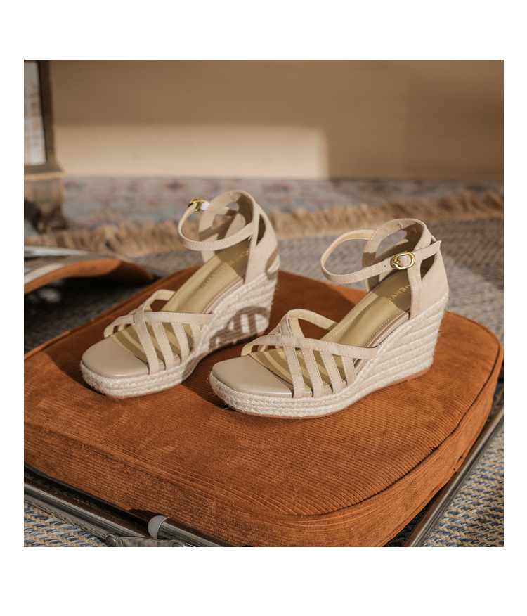 Sandal cao gót nữ hở mũi đế xuồng bọc dây thừng gót 9 cm — màu đen chi tiết 19