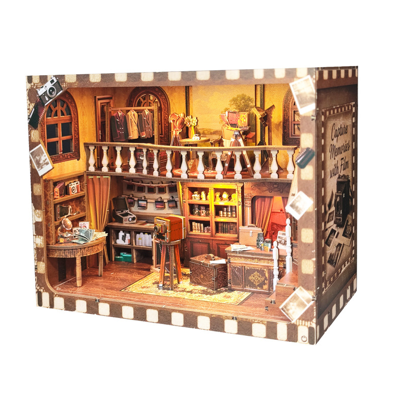 木质书立diy小屋怀旧照相馆拼装玩具创意节日礼物3D微缩场景模型|undefined