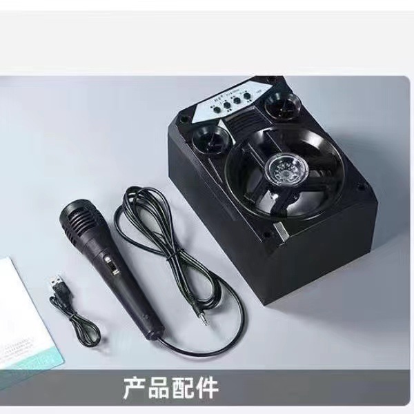 屋外ポータブルBluetoothスピーカー木製ハンドヘルドカードスロット付きスクエアダンススピーカーB18ワイヤレスマイクBluetooth5.0|undefined