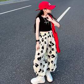 女童裤子夏季薄款阔腿裤2025新款夏装儿童直筒女孩大童冰丝休闲裤