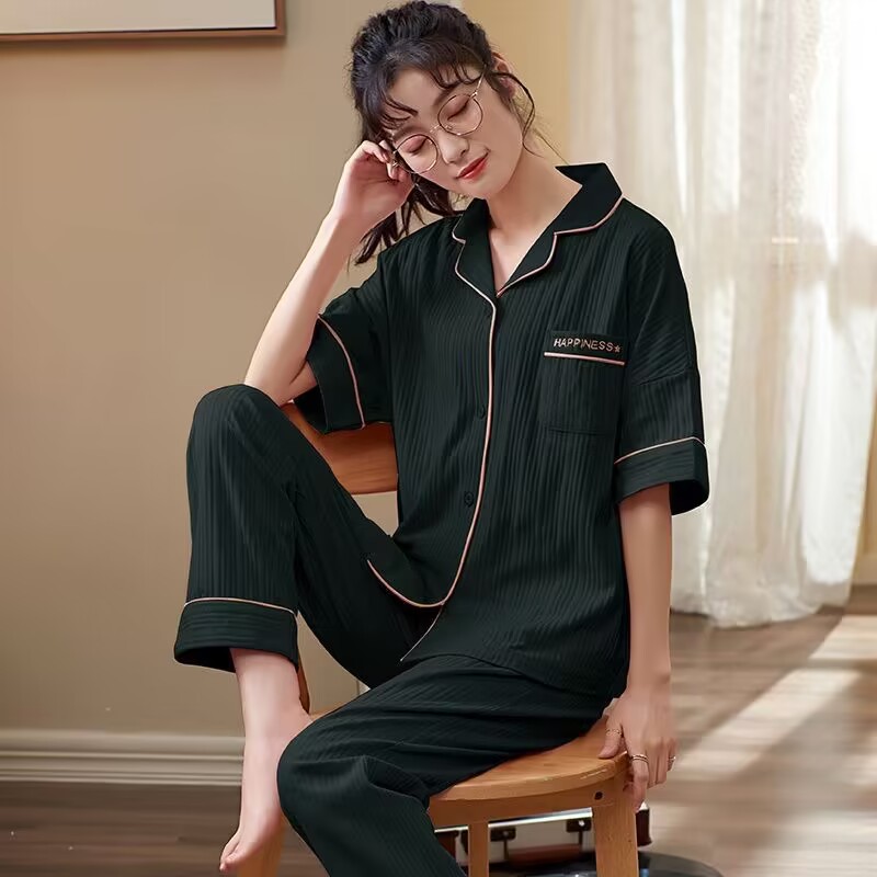 Pijamas de verano para mujer 100% pantalones de manga corta de algodón ropa para el hogar verano para mujer talla grande más delgada primavera y verano traje de dos piezas