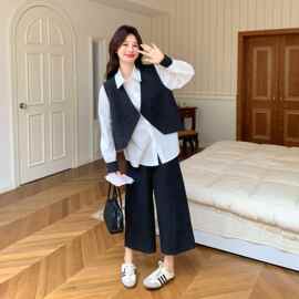 【】感马甲衬衫阔腿裤子三件套女 608-P205-K308