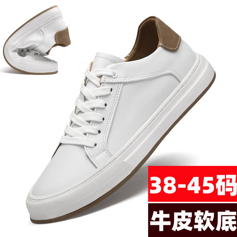 Men's Shoes Spring Breathable New Style Flat Shoes Trendy Shoes All-match Sports Sneakers British Men's Casual Leather Shoes Genuine Leather