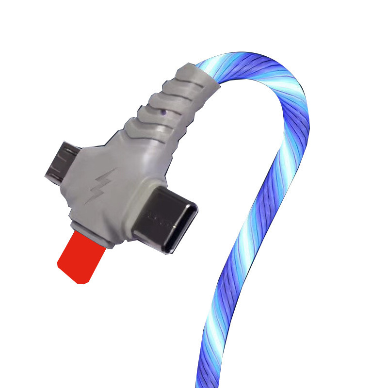 Fábrica al por mayor 40W modelo luminoso adecuado para Apple Android typec teléfono móvil carga rápida tres-en-un cable de datos streamer