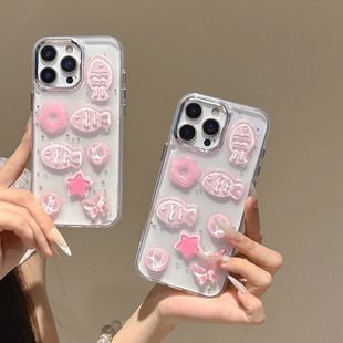 Ins Style Stereo Glue Pink Fish Suitable for Apple 16Promax Mobile Phone Case Iphone14 Women's Model 15Pro