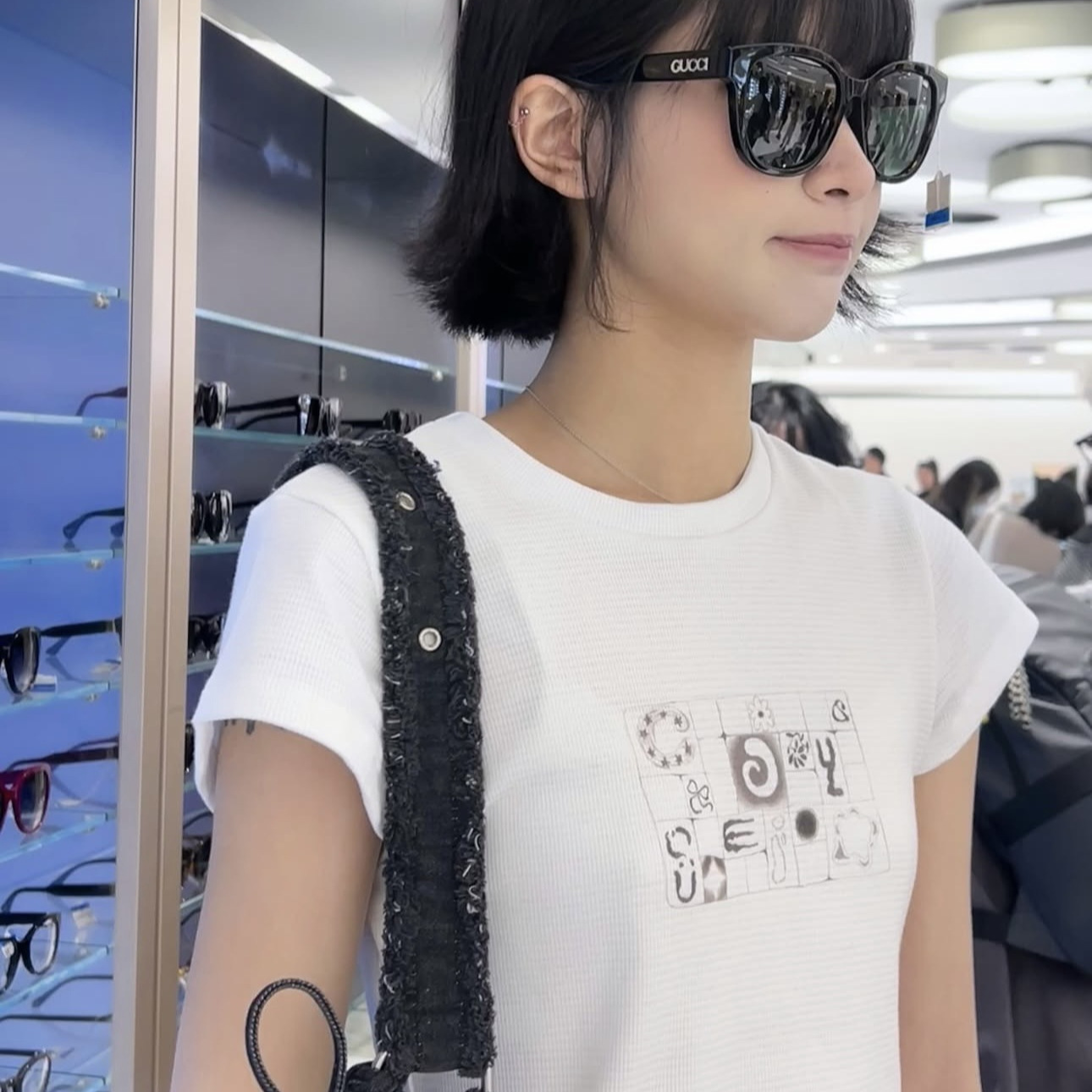 現在/coys * ioワッフル生地の方眼プリント半袖tシャツのボディスーツの夏