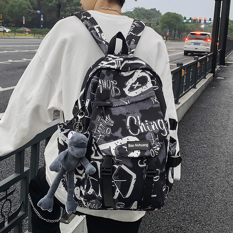 Ba lô thương hiệu hợp thời trang nam ins hợp thời trang mát mẻ dung tích lớn graffiti ba lô nam sinh viên đại học túi nam học sinh trung học cơ sở