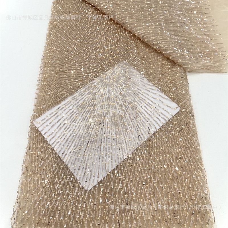 Sequin, tubo de perlas bordado, tela de bordado, alta definición, diseño de moda, vestido de moda, vestido de boda, tela