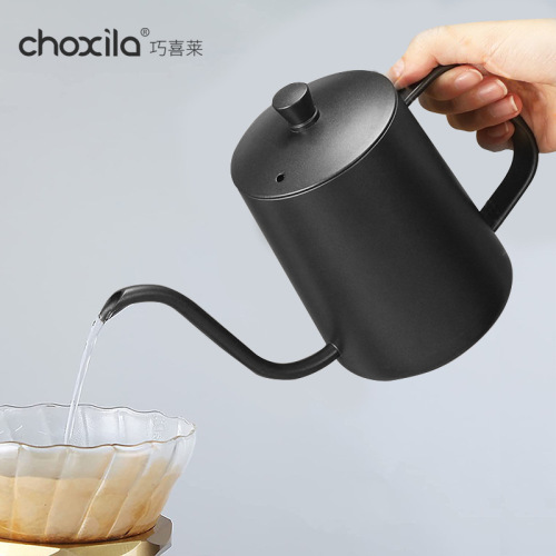 Hand brewed coffee pot 304 stainless steel Teflon hanging ear long mouth pot narrow mouth pot with lid 600ml coffee utensil