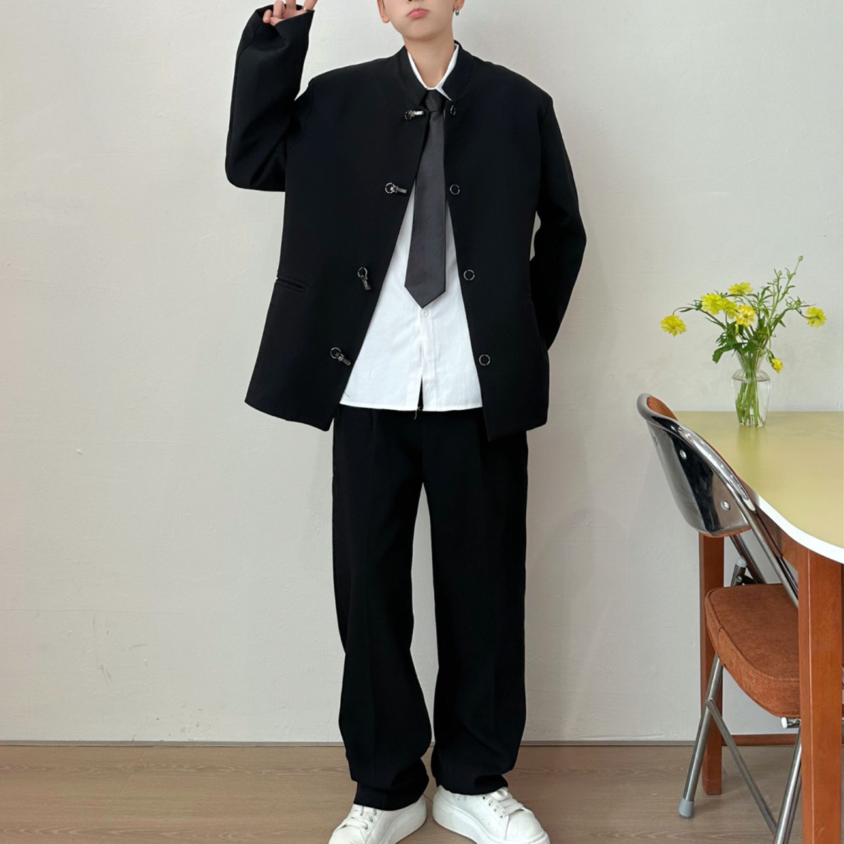 2024 Duffy Handsome 새로운 중국 튜닉 세트 재킷 남성 봄과 가을 캐주얼 재킷 중국 스타일 칼라 세트