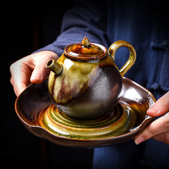 柴燒窯變復古茶壺家用客廳陶瓷分茶壺單壺功夫茶具配件泡茶器