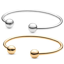 潘家C形开口手镯软管空心可调节手镯双圆珠女简约百搭 手环饰品