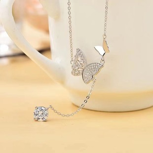 Light and shadow butterfly moissanite necklace new tassel pendant light luxury 925 silver plated clavicle chain with certificate wholesale