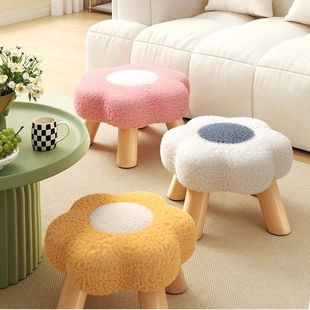 Small Stool Household Low Stool Sofa Stool Soft Bench Living Room Cyber Popular Coffee Table Stool Solid Wood Children's Sitting Stool Footstool