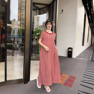 洋气减龄人造棉连衣裙女韩版气质时尚后背系扣宽松大码绵绸长裙