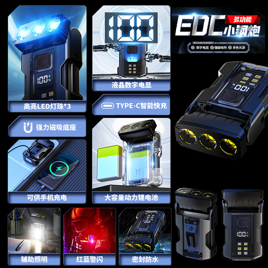 Cross-border nueva lámpara de clip de sombrero multifuncional luz brillante al aire libre cañón de acero multifuente de luz luz mini linterna