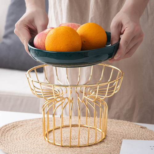 Amazon Ceramic Iron Rack Fruit Bowl Nordic Light Luxury Gold Iron Ceramic Snack Plate Cosmetics Storage Plate