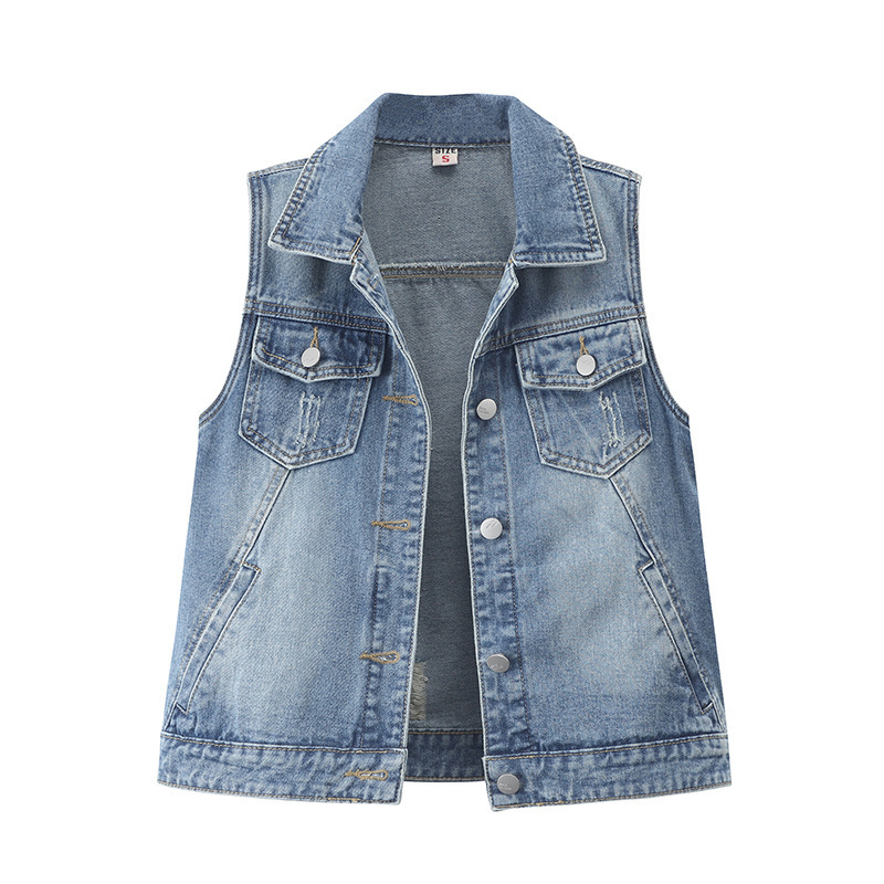 Spring new Korean-style ripped denim vest women's short sleeveless vest vest vest jacket waistcoat wholesale custom