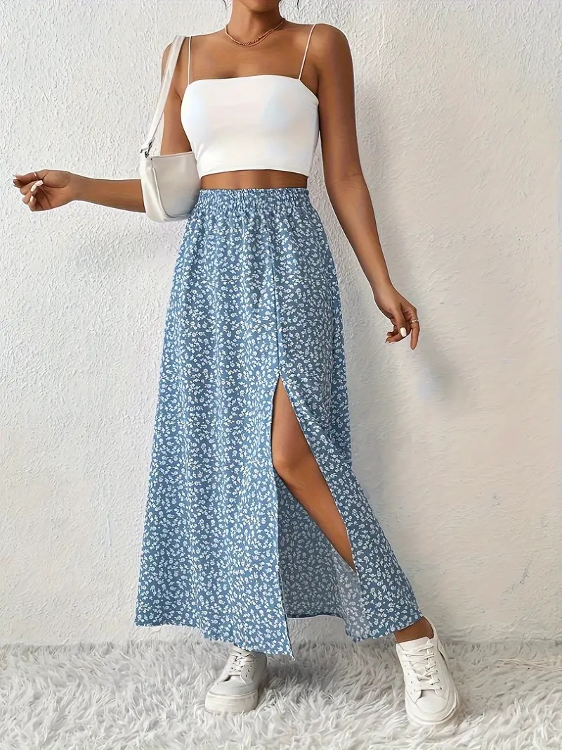 Vintage For Spring Summer, European And American TK Women's New Style, Waist-Cinching Printed Long Skirt With_ecoleips.com