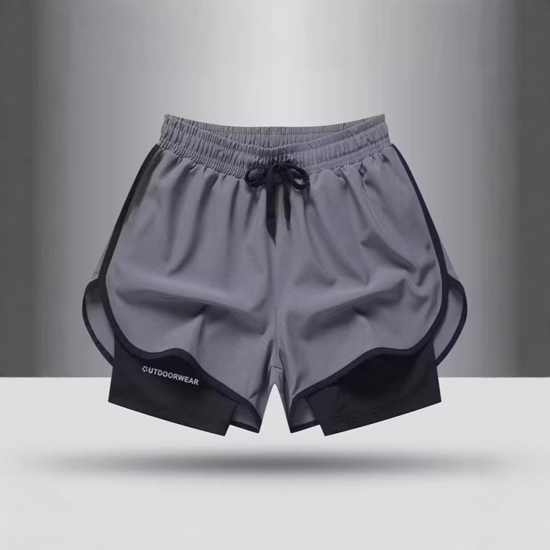 Men's Sports Shorts American Style Gym Running Shorts with Inner Lining, Two-In-One Training Anti-Exposure Three-Point Basketball Casual Shorts