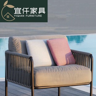 Outdoor Sofa Rattan Single Waterproof Anti-Scorch Scandinavian Open-Air Balcony House Courtyard Hotel Rattan Chair Outdoor Leisure