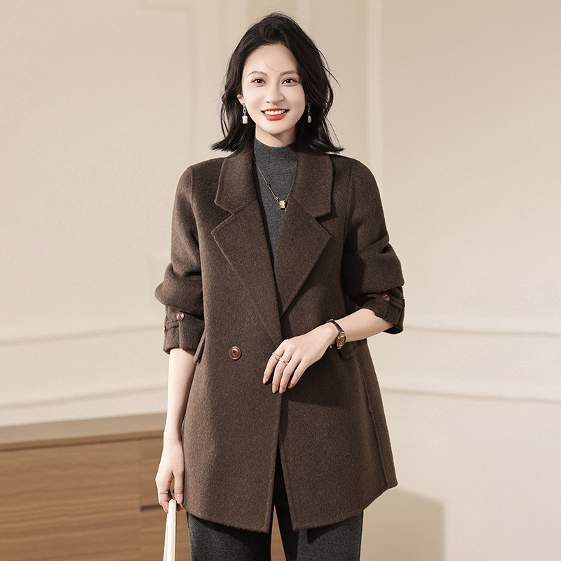 Loose High-End Double-Sided Wool Cashmere Coat for Women, New Autumn and Winter Petite Pure Wool Jacket for Women