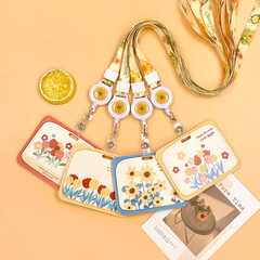 Student campus card set cartoon cute flowers rice card water card bag game card ID card set protective cover