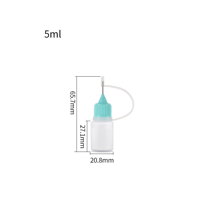 Fabricante en stock botella de aguja 10ml30ml botella de aceite esencial pe plástico semipermeable pigmento pegamento botella de inyección de pintura suave botella