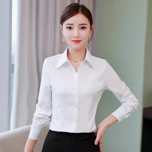 Women's Long-sleeved White Shirt Autumn Clothing Korean-style Business Wear Dress Work Clothes plus size Anti-glare Elegant Base Shirt