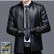 海宁新款中老年爸爸加绒加厚休闲皮夹克男士爆款皮衣秋冬外套翻领