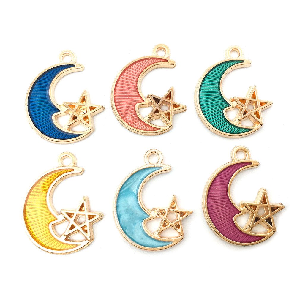 Diy accesorios de joyería coreanos gota de aleación de aceite colgante pequeño pulsera colgante brillante luna estrella globo colgante