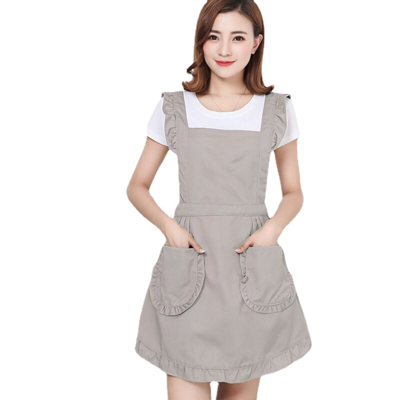 Delantal de algodón para manicura, moderno, bonito, con encaje, estilo princesa, para mujer, delantal de belleza para manicura, ropa de trabajo con logotipo bordado