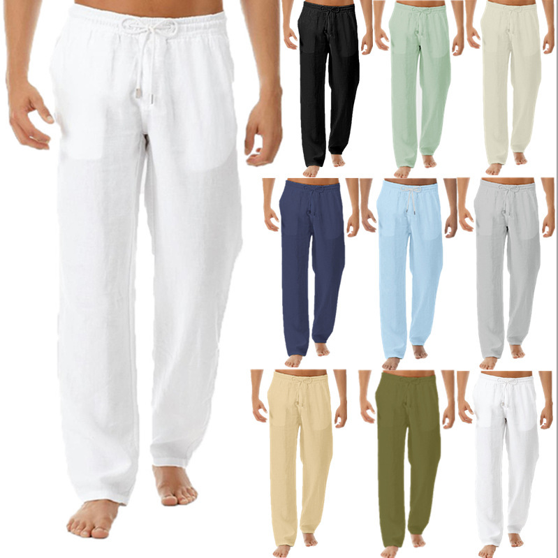 Hot-Selling Men's Home Pants for Cross-Border Trade, European and American Style Sports Yoga Pants, Export Solid Color Casual Pants, Cotton and Linen Sleep Pants Hot-Selling Men's Home Pants for Cross-Border Trade, European and American Style Sports Yoga Pants, Export Solid Color Casual Pants, Cotton and Linen Sleep Pants