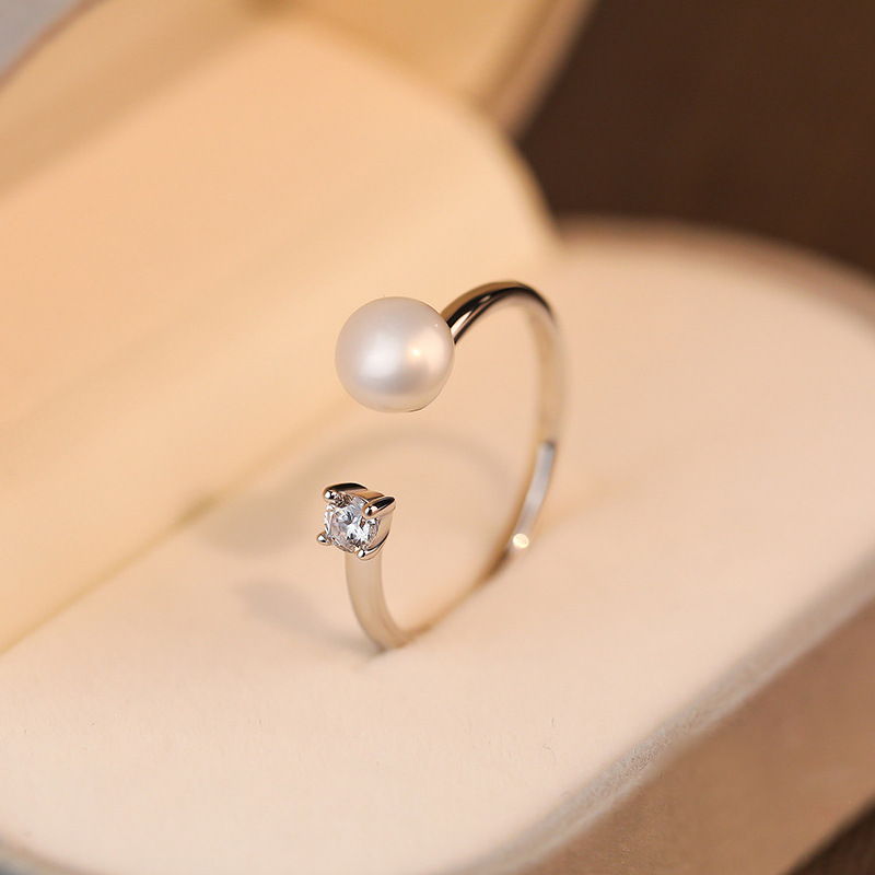 Elegant French Retro Pearl Diamond Ring Adjustable Open Design_voghion.com