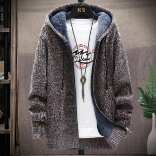 2021 new autumn and winter men's fleece-lined thickened plus size foreign trade sweater coat hooded cardigan for Amazon wholesale