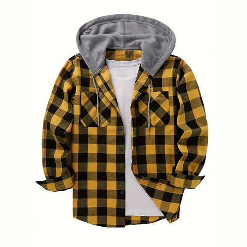 European and American code men's New York fashion trend hooded plaid sport coat flannel hat coat