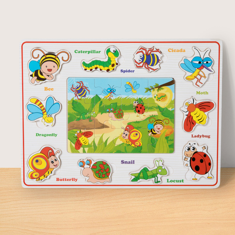 Entrenamiento de concentración de madera para niños, rompecabezas cognitivo tridimensional, juguetes, juegos de mesa a juego, rompecabezas de animales, tablero de rompecabezas tridimensional