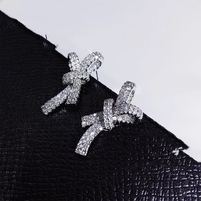 1 Pair Elegant Shiny Bow Knot Inlay Copper Zircon Ear Studs display picture 5