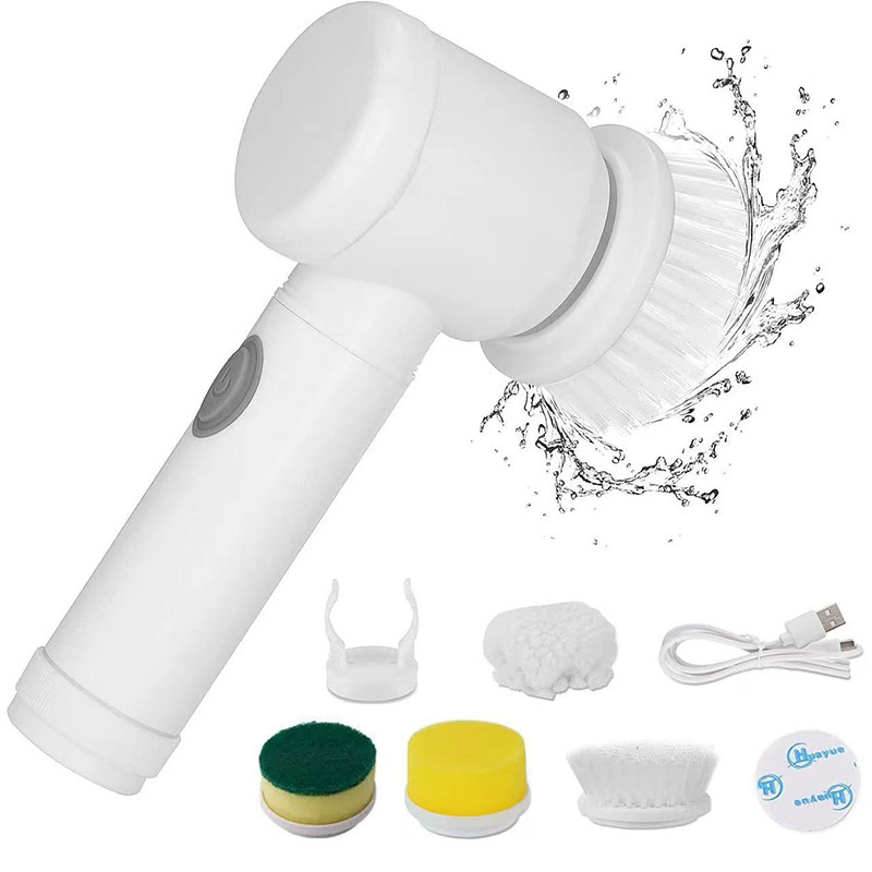 Nueva celebridad de Internet transfronteriza con el mismo estilo, cepillo de limpieza eléctrico de mano multifuncional para el hogar, cepillo para lavar platos, juego de cocina para el hogar de 5 piezas