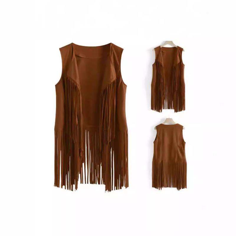 Ready Stock, Same Day Delivery, European and American New Tassel Vest Jacket, Women's Deerskin Velvet Unbuttoned Mid-Length Vest Cardigan