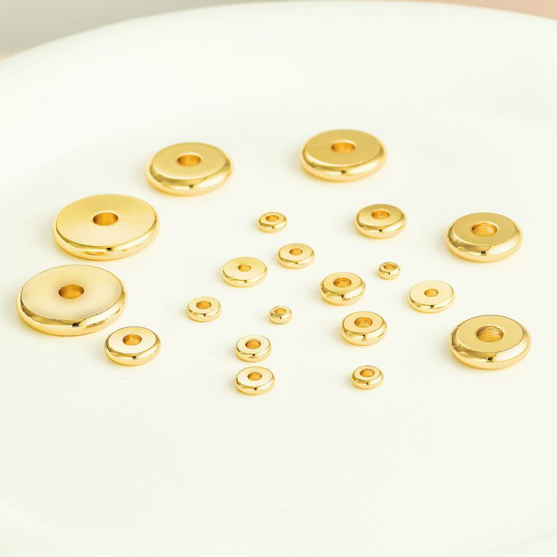 Copper Plated with Real Gold, Strong Color Retention, Round Spacer Beads, Flat Round Loose Beads, DIY Bracelet Spacer Beads, Necklace Accessories