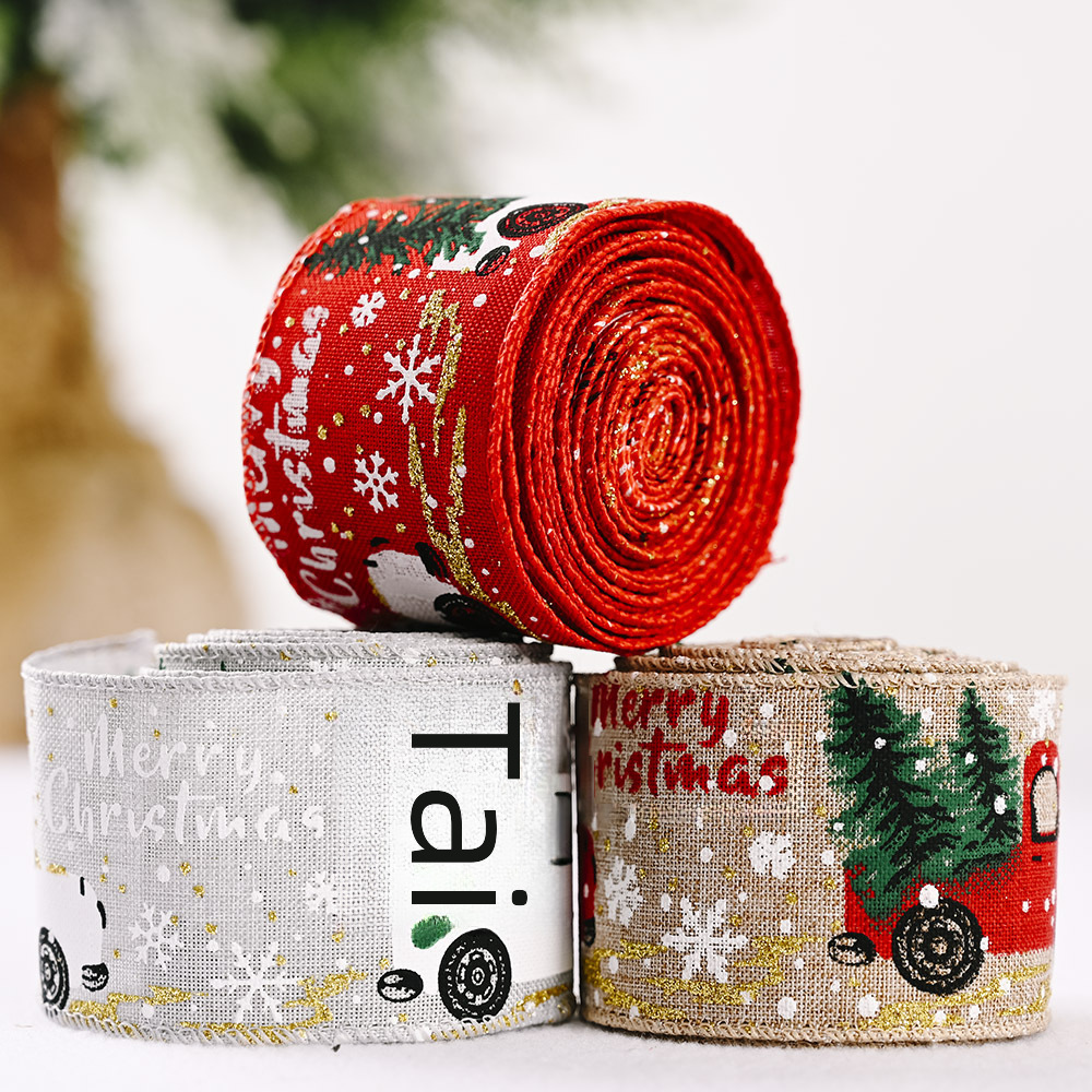 Haobei Creative nouvelle décoration de Noël fournitures couleur voiture impression ruban couleur décoration d'arbre de Noël ruban bande de couleur_voghion.com